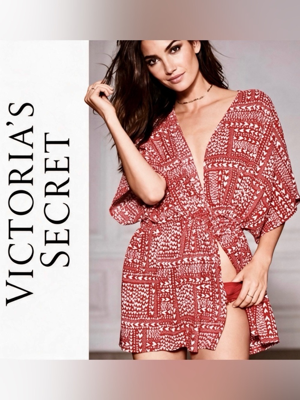 Victoria’s Secret Kimono Swim Coverup Valentine’s heart tunic duster short robe